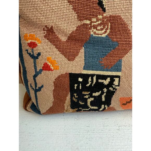 Vintage Native American Needlepoint Pillow | Woman with White Crane Bird - Picture 7 of 9